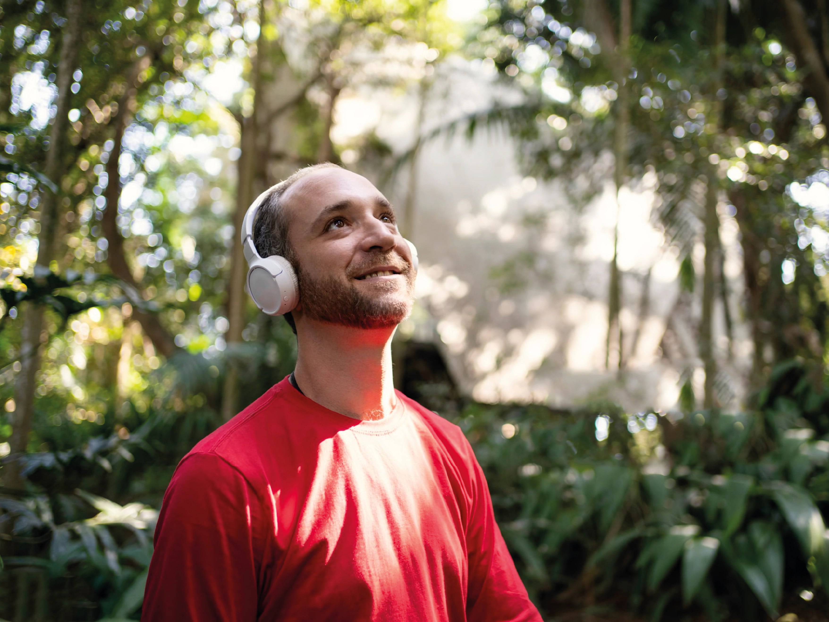 Visitor listening to an audio experience