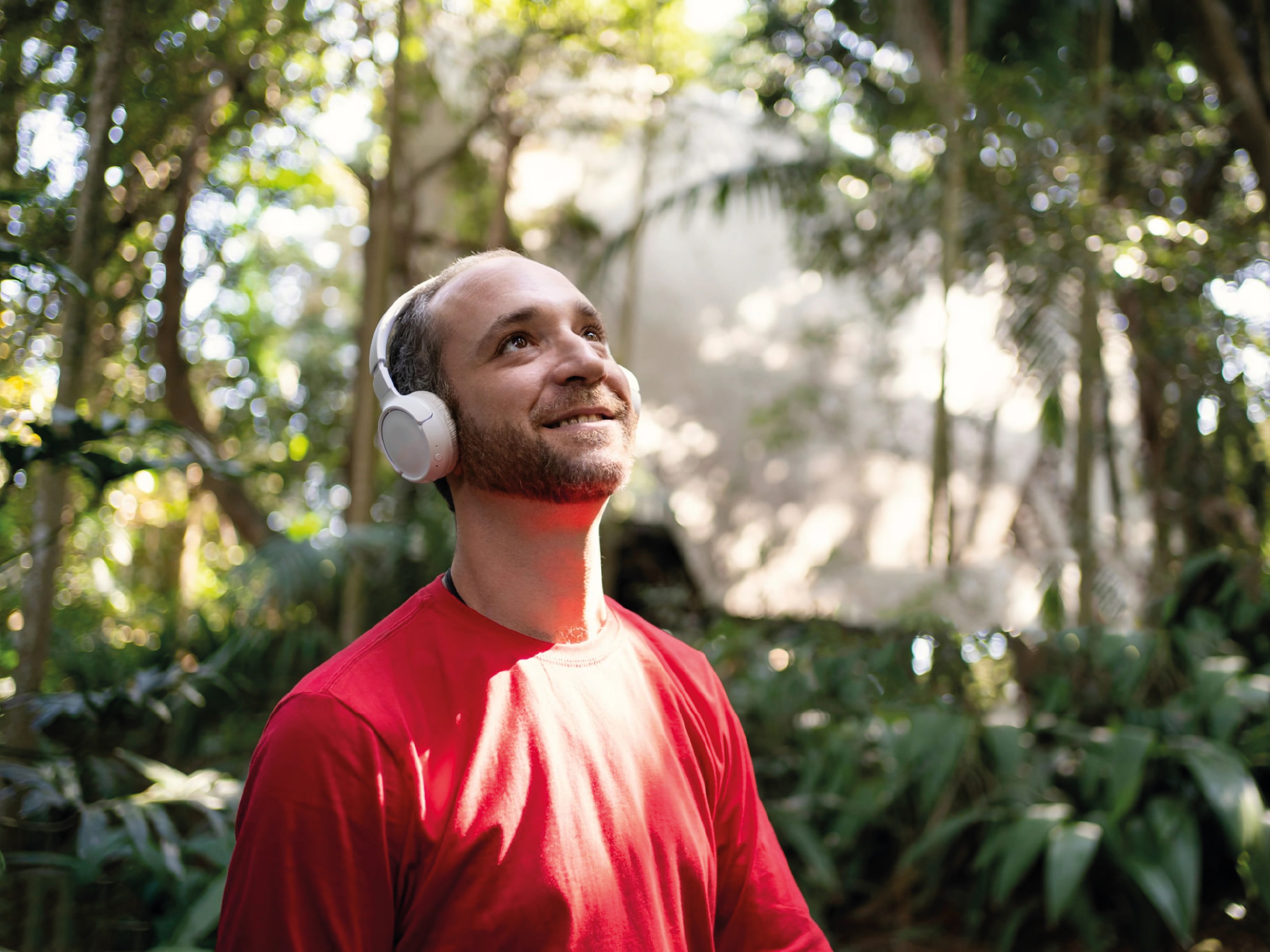 Visitor listening to an audio experience